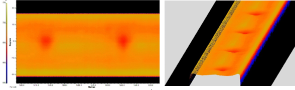 High resolution thermal images, created with 1.000 points per line infrared line scanner in moving steel strip