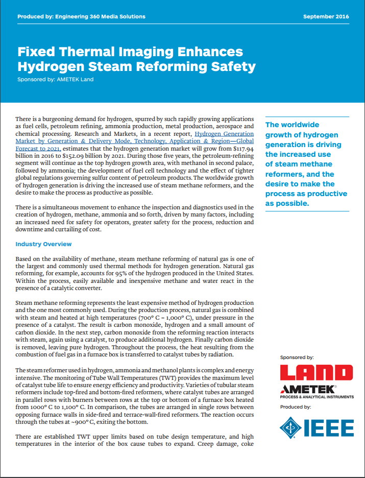 Stationäre Wärmebildtechnik verbessert Sicherheit bei Dampfreformierung von Wasserstoff (EN)